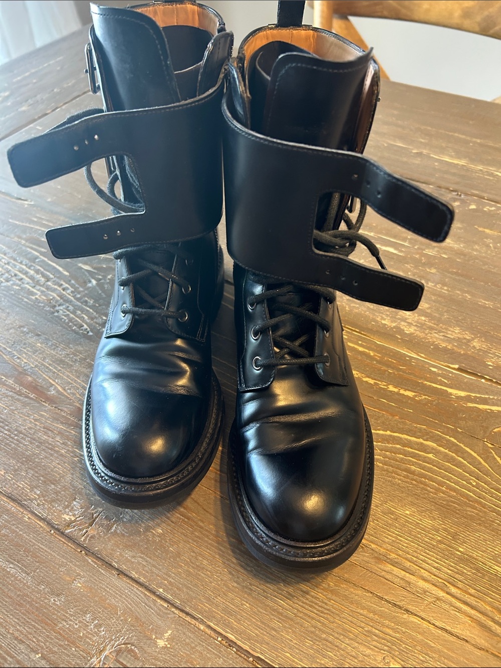 Church's Black Leather Lace-Up Combat Boots with Buckle
